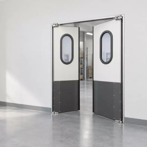Жесткая маятниковая распашная дверь двустворчатая из сэндвич панелей 230*160